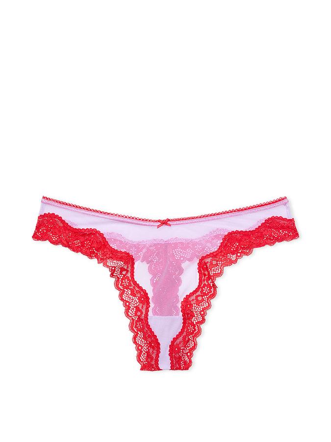 Tease Mesh Lace-Trim High-Leg Thong Panty image number 2