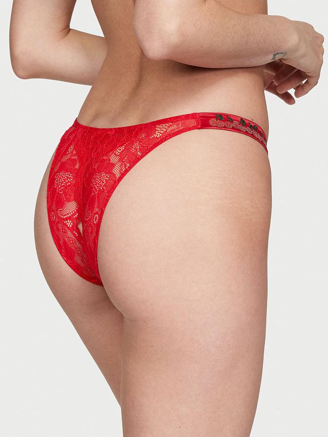 Crotchless Shine Strap Lace Brazilian Panty image number 1