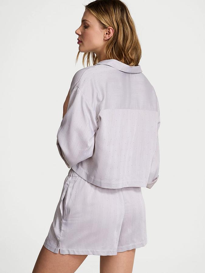 Modal-Cotton 3/4-Sleeve Flyaway Shirt & Short Pajama Set image number 1