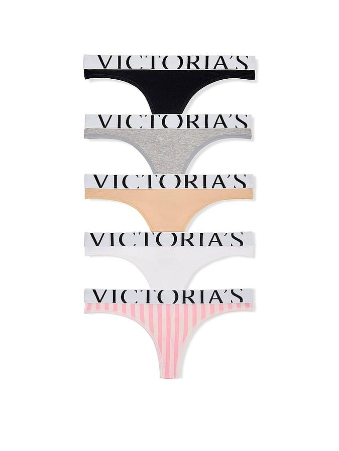 5-Pack Exploded Logo Cotton Thong Panties