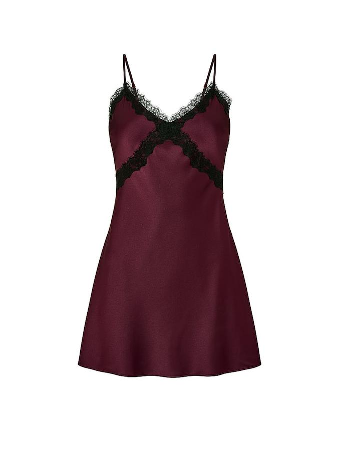 Satin Rose Lace-Trim Mini Slip Dress image number 2